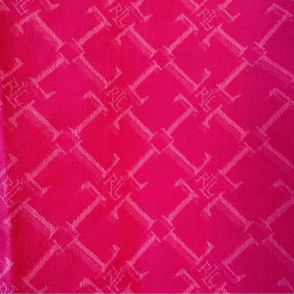 Lauren Ralph Lauren Black Label Geometric Logo Patterned Pink Fringe Scarf Shawl - Picture 4 of 4